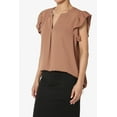 thumbnail image 3 of TheMogan Women's S~3X Ruffle Flutter Sleeve Split Neck Hi Low Hem Relaxed Blouse Top, 3 of 7
