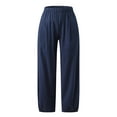 thumbnail image 4 of QLEICOM Womens Slacks Women's Wrinkle Free Relaxed Fit Straight Leg Pants Loose Solid Pockets Elastic Waist Comfortable Harem Ankle-Length Pants Wide Leg Pants Relaxed Fit Trousers Navy L, 4 of 6