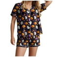 thumbnail image 5 of UngA Halloween Pjs Women Set Halloween Womens Pajamas Set Ghost Pumpkin Print Short Sleeve Button Down 2 Piece Loungewear Sets Sleepwear Dark Purple,L, 5 of 7