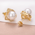 thumbnail image 6 of Airokiy White Pearl Stud Earrings for Women Gold Plated Cubic Zirconia Flower Studs Earrings Lightweight Hypoallergenic Jewelry, 6 of 6