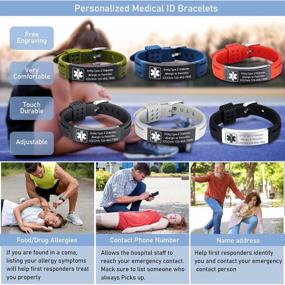 DASAW-Medical Alert Bracelets for Men & Women Kids with Free Engraving Adjustable Stainless Steel Mesh Emergency Medical ID Bracelets Wristband