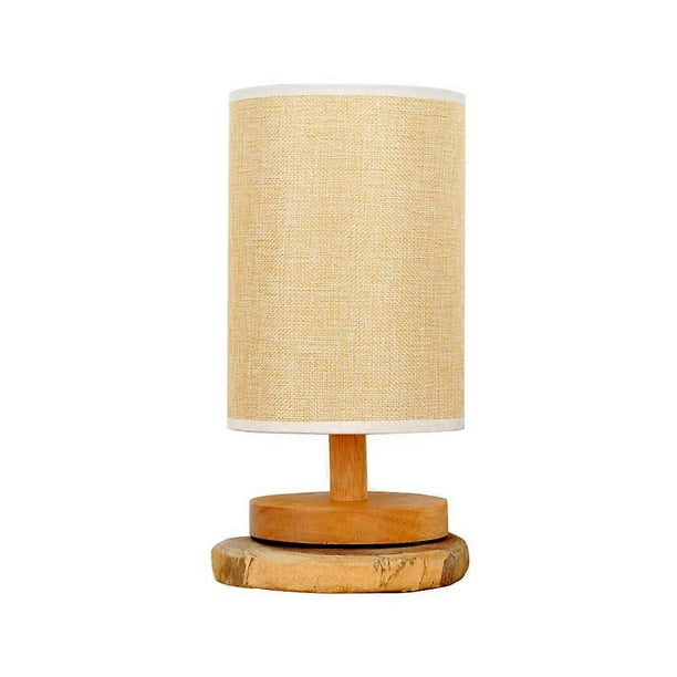 Retro Dimmable USB LED Nightstand Lamp with Solid Wood Base and Linen Shade – Warm Bedside Lighting for Bedroom and Living Room Ambiance