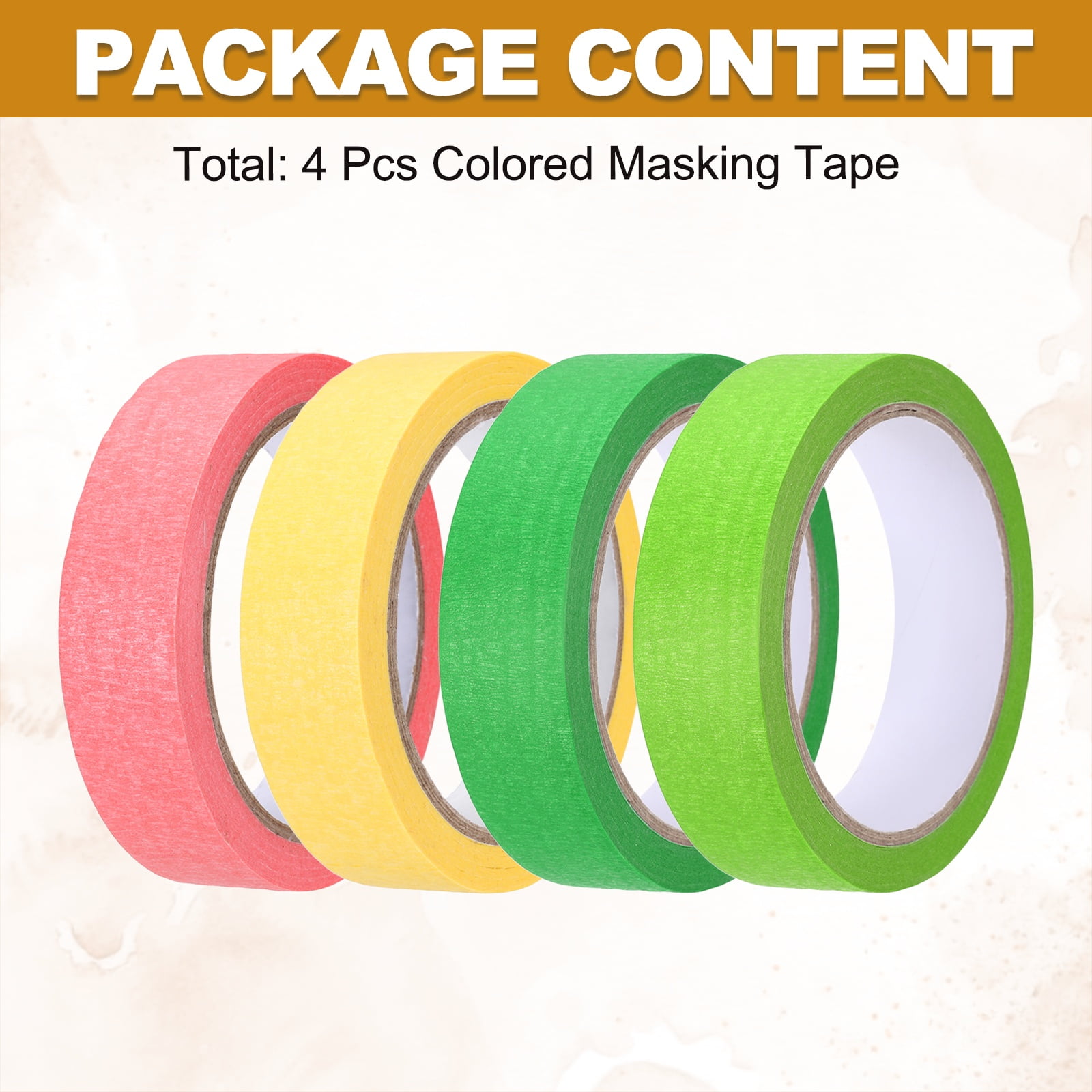 4pcs 1" x 22 Yard Colored Masking Tape, Green Pink Yellow