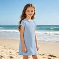 thumbnail image 3 of Grblisyd Dresses for Girls Kids Casual Crewneck Loose Short Sleeve Dress Solid Color Midi Dress 10-12 Years, 3 of 6