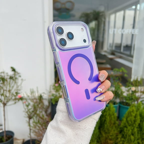 Magnetic For iPhone 17 Pro Max Phone Case,Compatible with Mag-Safe,Dazzling Discolored Translucent Back Design,Ultra Slim Shockproof Anti-Drop Protection Rugged Thin Fit Phone Case,Purple