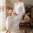 thumbnail image 4 of HLSOHJP Women's Cotton Blend Nightgown Victorian Vintage Sleep Dress Long Sleeve V Neck Full-length, 4 of 6