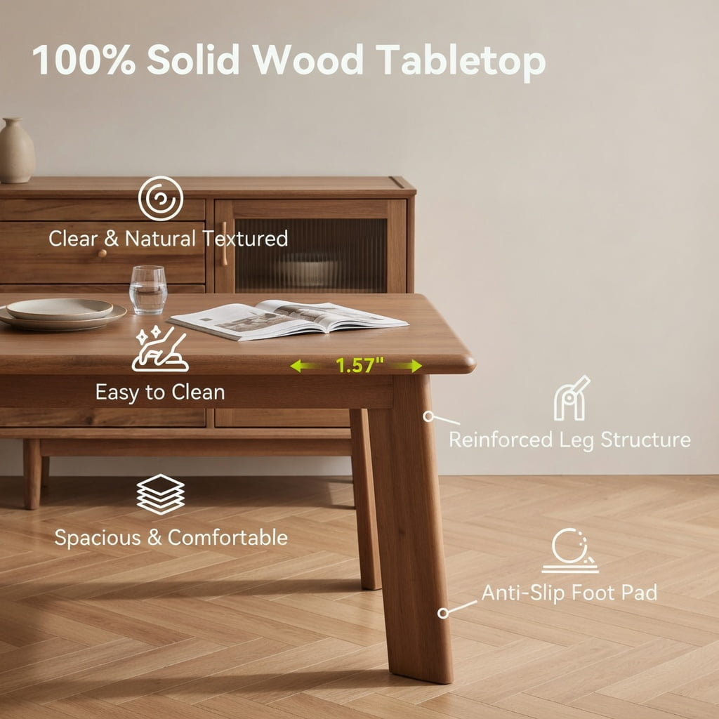 Hommoo 63 Inch Solid Wood Farmhouse Dining Table for 4-6 People, Rectangular Kitchen Table with Angled Legs, Vintage Chestnut Finish, Sturdy Cross-Brace Design, Brown