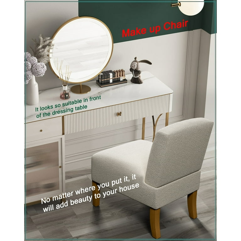 beige dressing table chair Dressing Stool Backrest Chair Cream Style Makeup Stool Girls' Bedroom White  Movable Makeup Chair main image 0