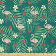 thumbnail image 2 of Ambesonne Flamingo Fabric by the Yard Microfiber, Tropical Plants Hibiscus, 1 Yard, Dark Teal Rose Magenta, 2 of 2