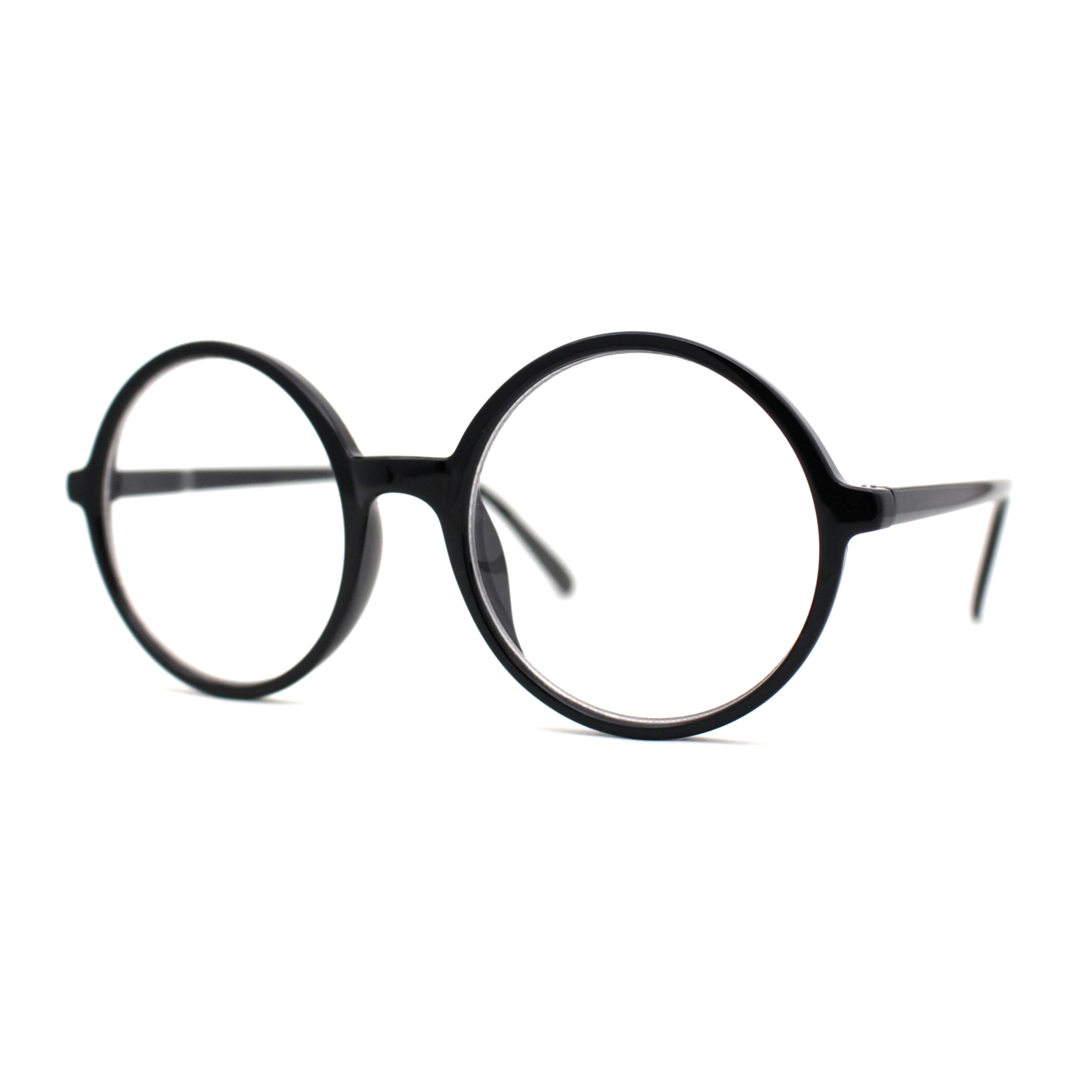 Round Circle Lens Wizard Plastic Mod Fashion Clear Lens Glasses Black Clear