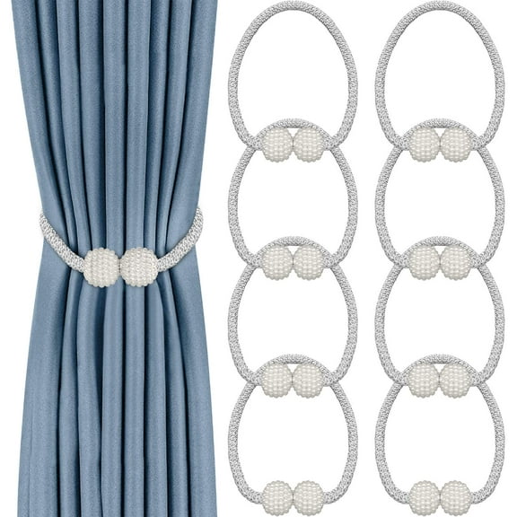 8 Pack Magnetic Curtain Tiebacks,Convenient Drape Tie Backs Decorative Curtain Holdbacks Holder Curtain Tiebacks for Window Draperies, No Tools Required-Pearl Shape
