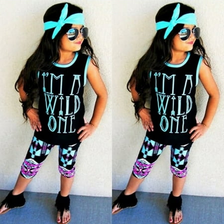 

Summer Toddler Kids Baby Girl Sleeveless Tops Pants Headband 3pcs Outfits Set Clothes