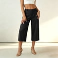 thumbnail image 5 of Yuanlook Women's Tailored Linen-Blend Vacation-Ready Wide-Leg Capri Pants, High-Waist Cropped Trousers with Button Fly & Patch Pockets for Office Wear, 5 of 8