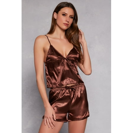 Womens Satin Pajama Babydoll Cami with Shorts