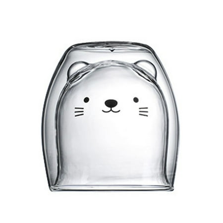 

Vntub Prevent Scald Cartoon Lovely Double Glass Milk Coffee Cup With Round Mouth