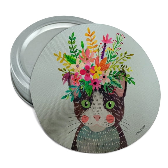 Intense Cat with Flower Hair Round Rubber Non-Slip Jar Gripper Lid Opener