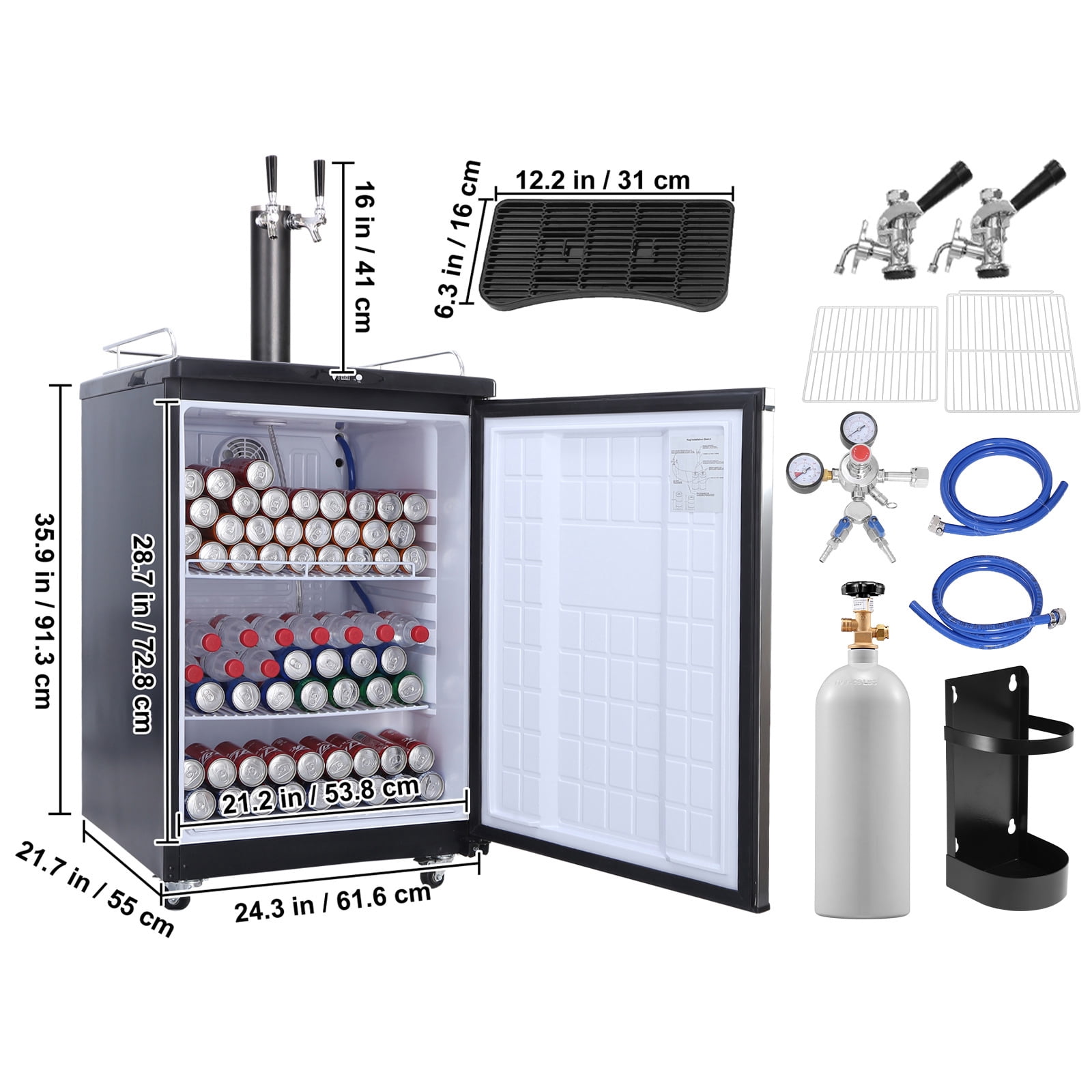 VEVOR Beer Kegerator Draft Beer Dispenser Full Size Keg Refrigerator Dual Tap