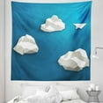 thumbnail image 1 of Cloud Tapestry, Paper Plane Flying Through Polygonal Clouds Modern Abstract Arrangement Travel Theme, Fabric Wall Hanging Decor for Bedroom Living Room Dorm, 5 Sizes, Blue White, by Ambesonne, 1 of 1