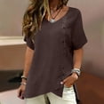 thumbnail image 4 of Delayuji Linen Tshirts For Women Short Sleeve with Button V Neck Lightweight Breathable Casual Blouse Beach Summer Tops Daily Wear, 4 of 7