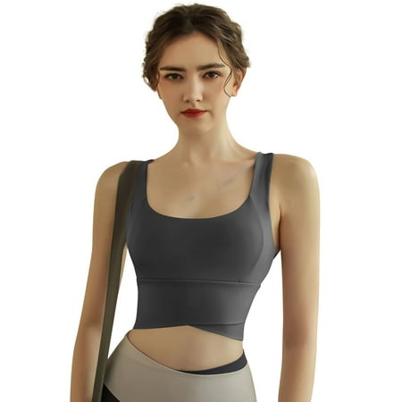 MGCWSH Womens Square Back Sports Bra - Padded Low Impact Yoga Clothes Workout Crop Top with Built in Pads Black