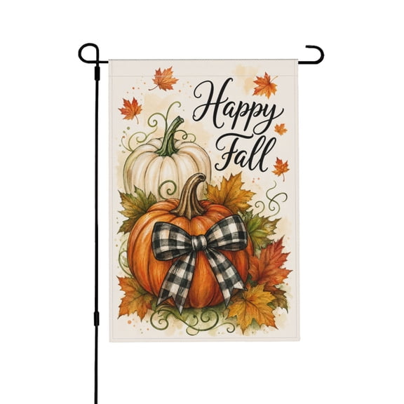 Garden Flag 12x18 Inch Fall Pumpkins Checkered Bow Rustic Outdoor Decor