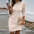 thumbnail image 6 of Women's Sweater Dress Knit Dress High Neck Long Sleeve Bodycon Elegant Slim Fit Winter Dress for Office Holiday Party,Khaki,L, 6 of 6