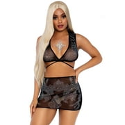 Leg Avenue Women's 2 PC Rhinestone Crop Top and Mini Skirt