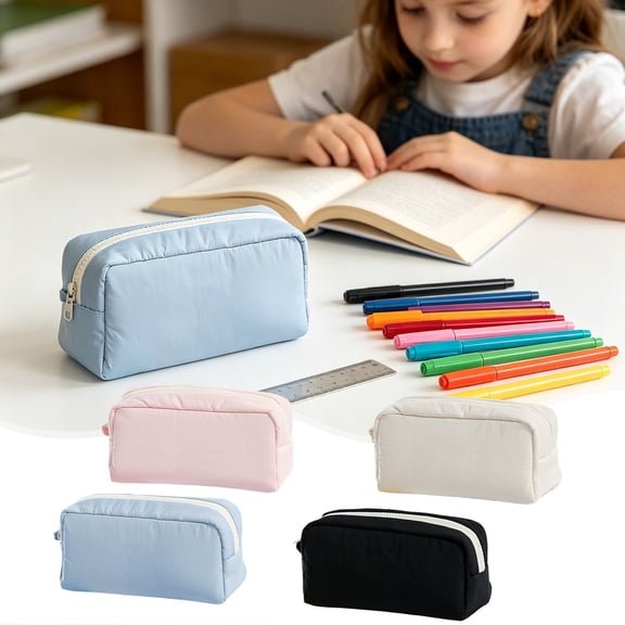 Under $1 Pencil Case, Solid Color Cream Large Capacity Soft Pen Pouch, Lightweight Multifunctional Stationery Bag for College Office by PALIFEUR