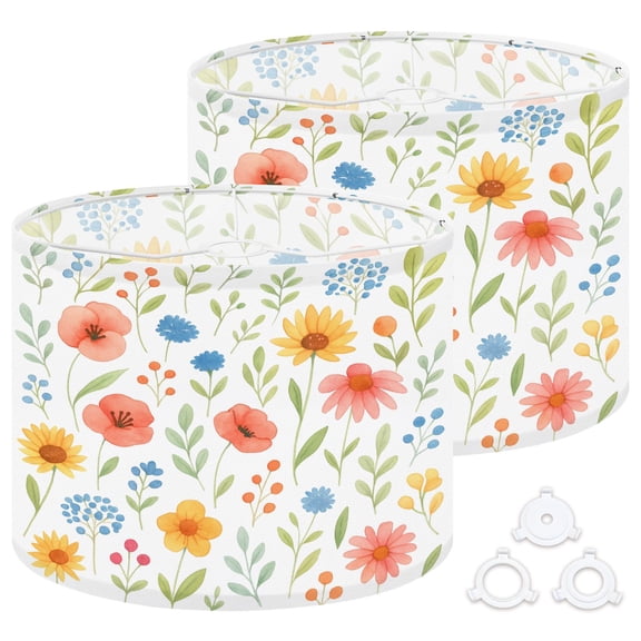 Lamp Shades Set of 2 Easy Assembly Summer wildflowers floral colorful flowers abstract Drum Lampshades for Table Lamps Floor Lamps Pendant Light 13"x13"x10" Replacement Lamp Shade