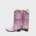 thumbnail image 5 of Xfvqtps Womens Cowboy Boots Knee High Boots Pointed Toe Western Boots with Fringe Tassel Block Heel Fashion Winter Boots for Women Pink, 5 of 6