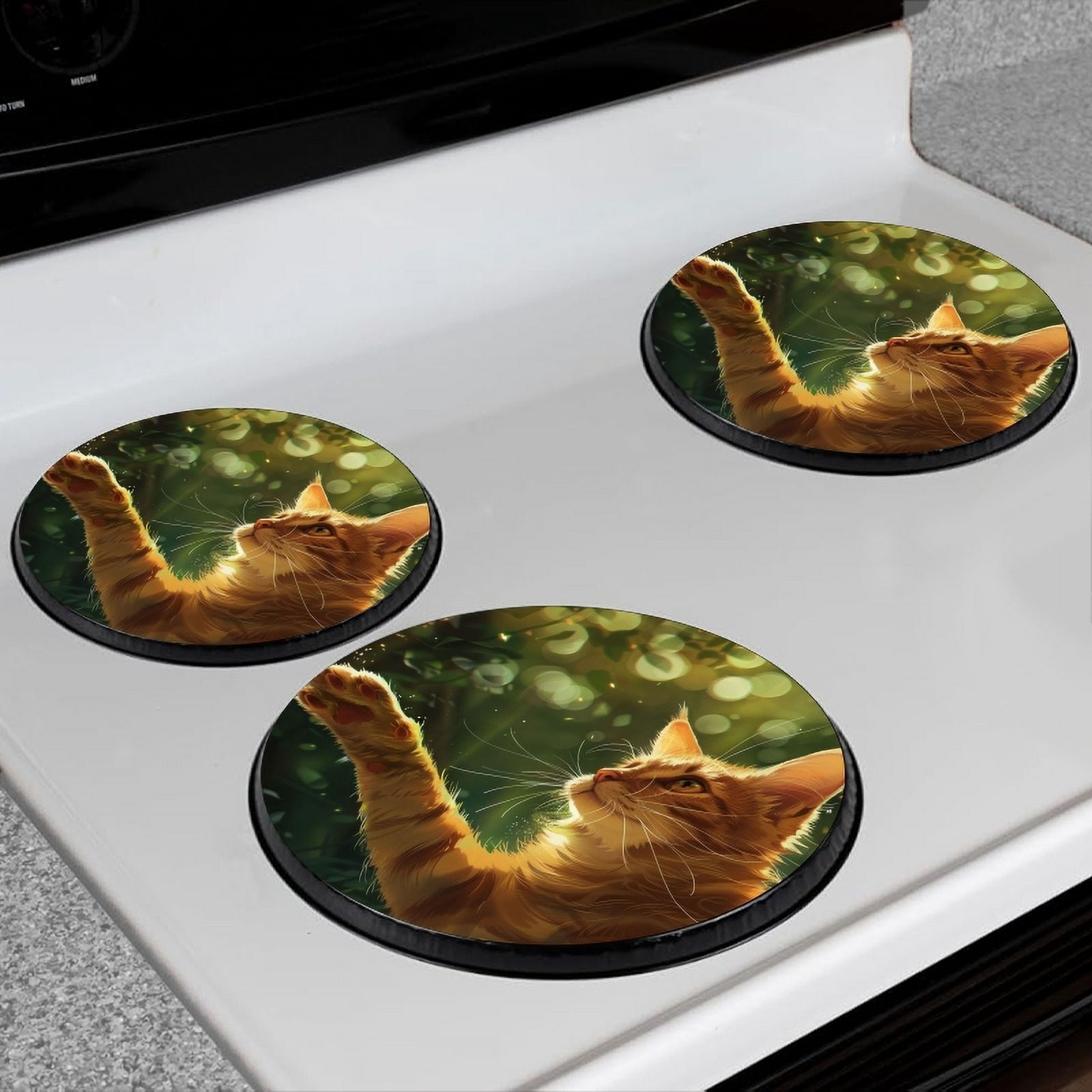 Bahomeck Electric Stove Burner Covers Set Of 4,Ginger Cat Reaching For Leaves In The Air Metal Gas Stove Burner Covers,Protecting Gas Stoves,8 Inch And 10 Inch