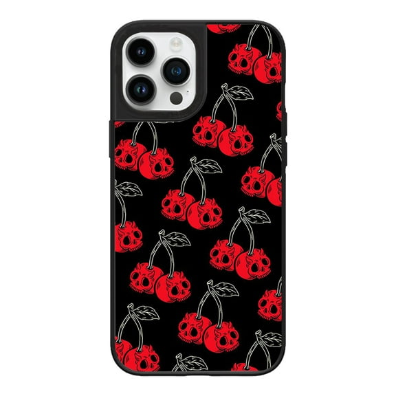 Skeleton Skull | Blood Cherry Phone Case for iPhone 14/13 Case,Beautiful Impact Design Protection Phone Case-Black