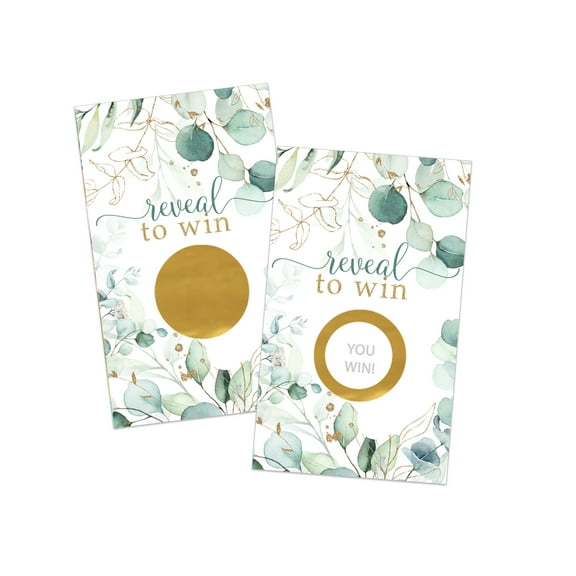 30-Pack Gold & Greenery Scratch Off Game Cards - Eucalyptus Bridal Shower, Rustic Engagement Party Activities by Paper Clever Party