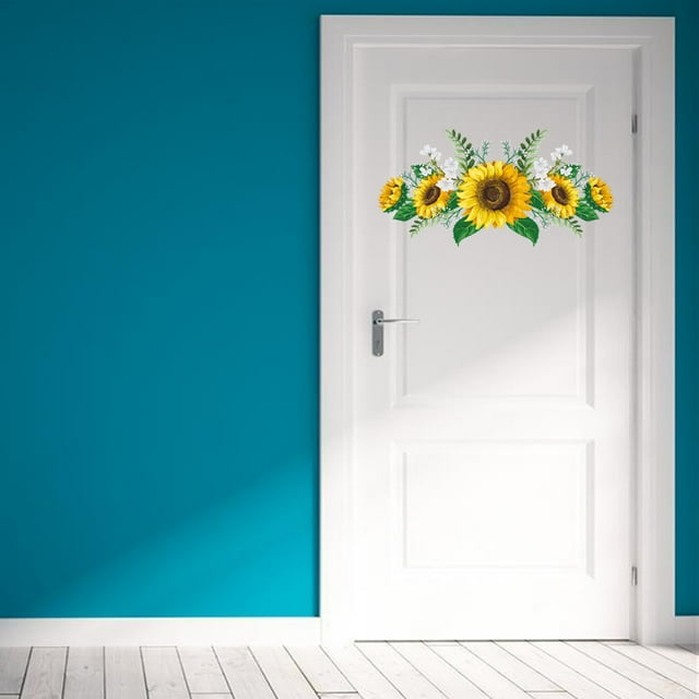 Pegatinas de pared, calcomanías de pared removibles florales de girasol para paredes, decoración de pared con adhesivo y despegable de puerta, pegatinas de pared de plantas, pared de flores