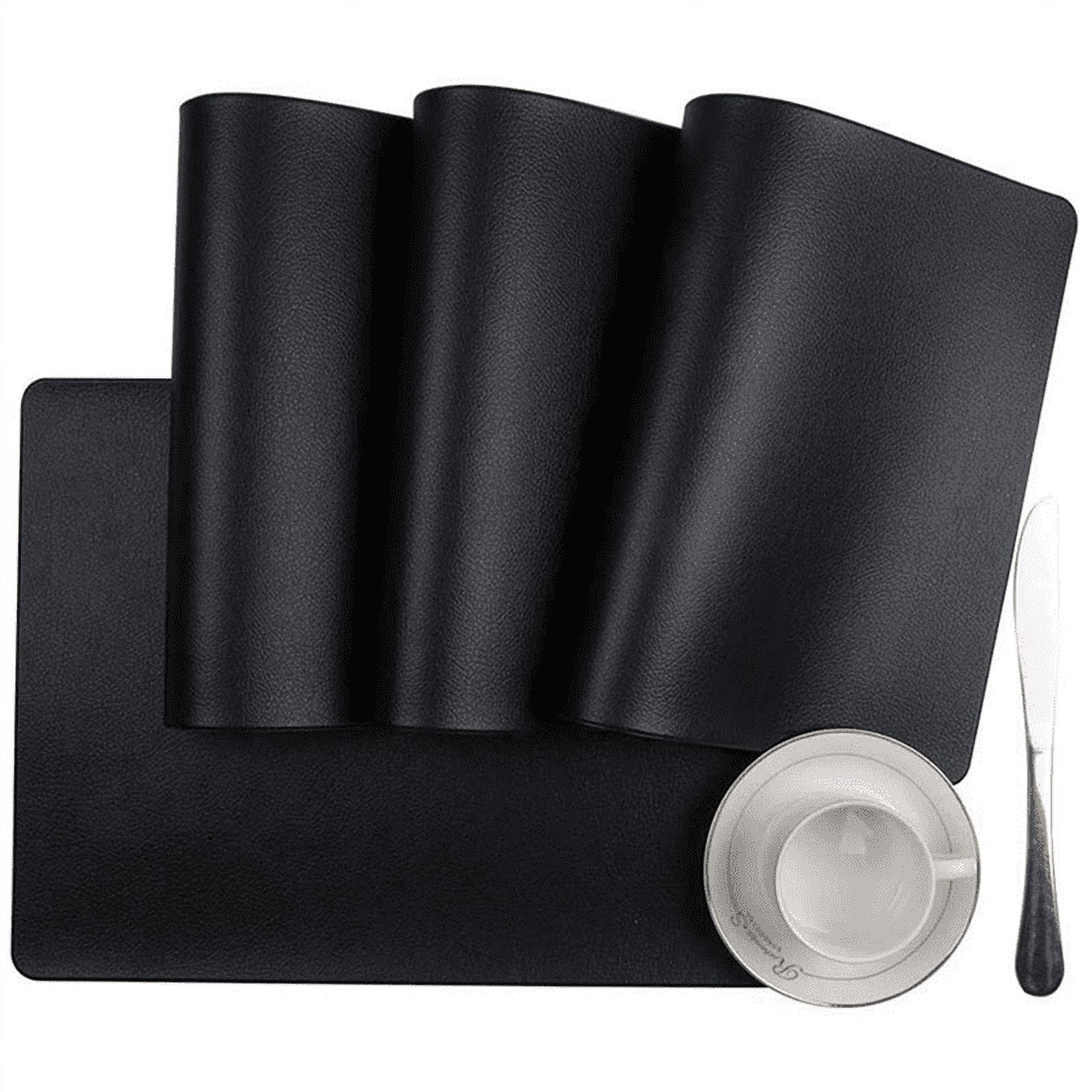 12PCS Heat- Artificial Leather Placemats, Waterproof (Black)