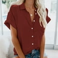 thumbnail image 2 of vigerkar 2025 Summer Womens Short Sleeve Shirts V Neck Collared Button Down Shirt Tops with Pockets Red, M, 2 of 4