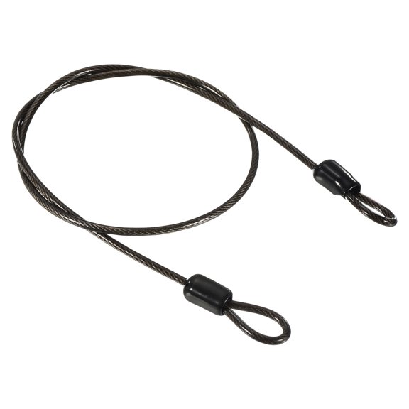 Unique Bargains Coated Security Steel Cable Lock Wire Rope Double Loop Black 2.5mmx0.5m
