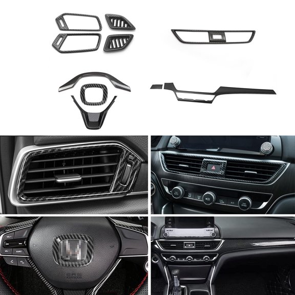Xotic Tech Interior Center Console Stripe Dashboard Center AC Vent Outlet Steering Wheel Frame Cover Trim Combo Kit , Carbon Fiber Pattern , Compatible with Honda Accord 10th Gen 2018-2022