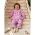 thumbnail image 5 of Cjfdfy Toddler Baby Girls Plaid Outfit Fashionable Long Sleeve Doll Collar Tops With Pants 2Pcs Fall Set Cute Pink Brown Plaid Fall Winter Outfit Size 6M-4Y, 5 of 9