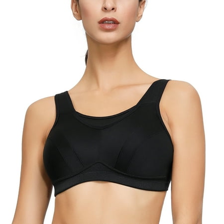 

Deyllo Women s Plus Size High Impact Full Support Wireless Workout Sports Bra Black 36DD