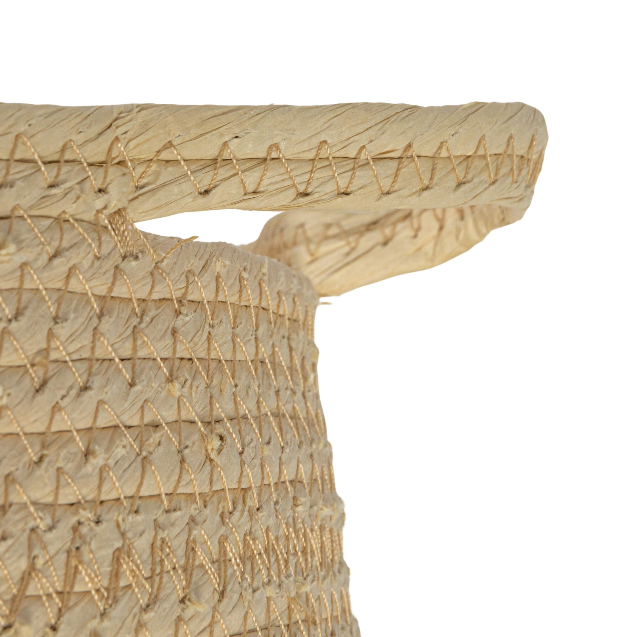 Household Essentials Round Handwoven Paper Rope Basket with Terracotta Stripe and Handles, Natural