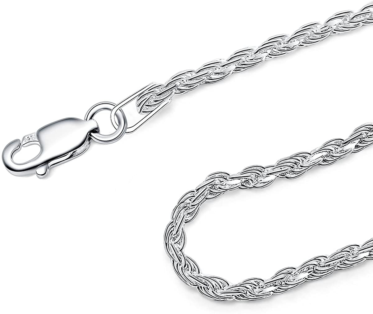 925 Sterling Silver Diamond Cut Rope Chain Necklace Bracelet 1.5MM 3.5MM For Women & Men 7-36 Inch