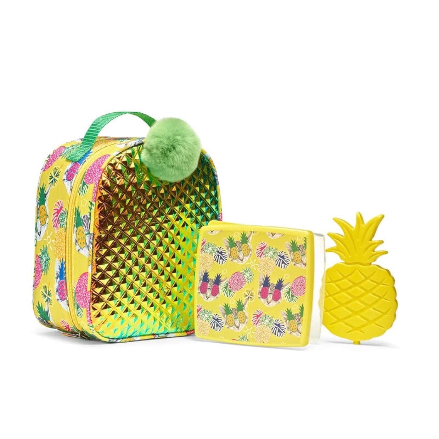 Fit & Fresh Insulated Lunch Box for Kids with Lunch Container and Ice Pack, Pineapple Design, Large Capacity, Leakproof, Yellow