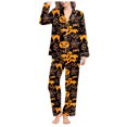 thumbnail image 4 of Womens Halloween Pajamas Theme Full Printed 2 Pc Long Sleeve Pocket Button Down Lapel Shirts Loose Casual Pants Soft Fall Winter Silk Nightwear Cute Comfy Womens Loungewear Set Orange S, 4 of 7