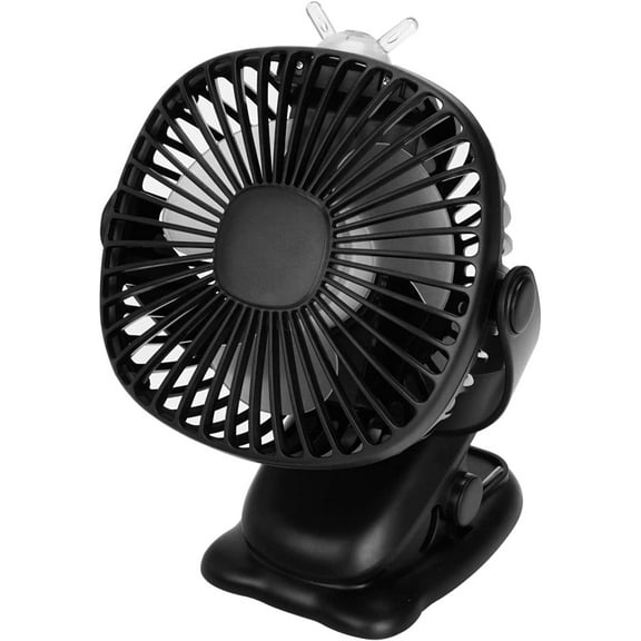 OHLGT Clip on Stroller Fan, 6000mAh USB fan Mini Personal Desk Fan with Rechargeable Battery Operated 4 Speed 360° Rotation Cooling Desktop Fans for Buggy Prams Pushchairs Strollers Offices (Black)