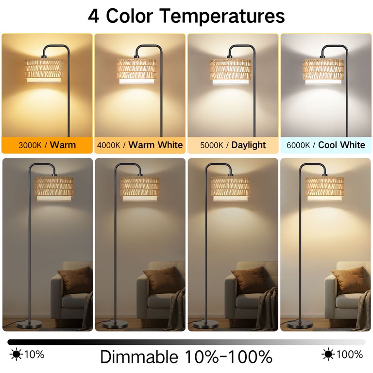 Outon 68" Arc Floor Lamp with Rattan Shade, Black photo 2