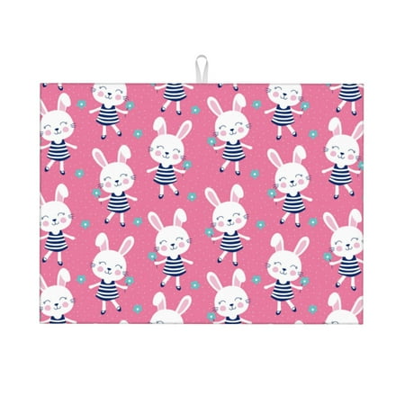 

Dish Drying Mats for Kitchen Counter - Feminine Pink Cute Rabbit Flower 18x24in Dish Drying Pad Coffee Mat with Hanging Loop Super Absorbent Kitchen Counter Mat Coffee Bar Accessories