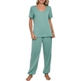 thumbnail image 2 of Dorinao Ensemble de Pyjamas Rayés pour Femmes Printemps et Été, Vert, m, 2 of 9