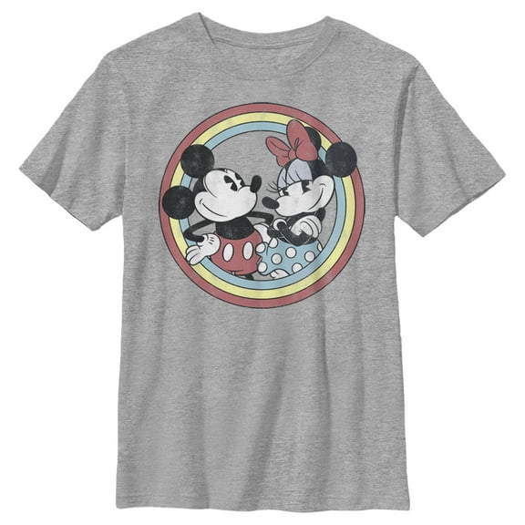 Boy's Mickey & Friends Mickey and Minnie Retro Circle  Graphic Tee Athletic Heather X Large
