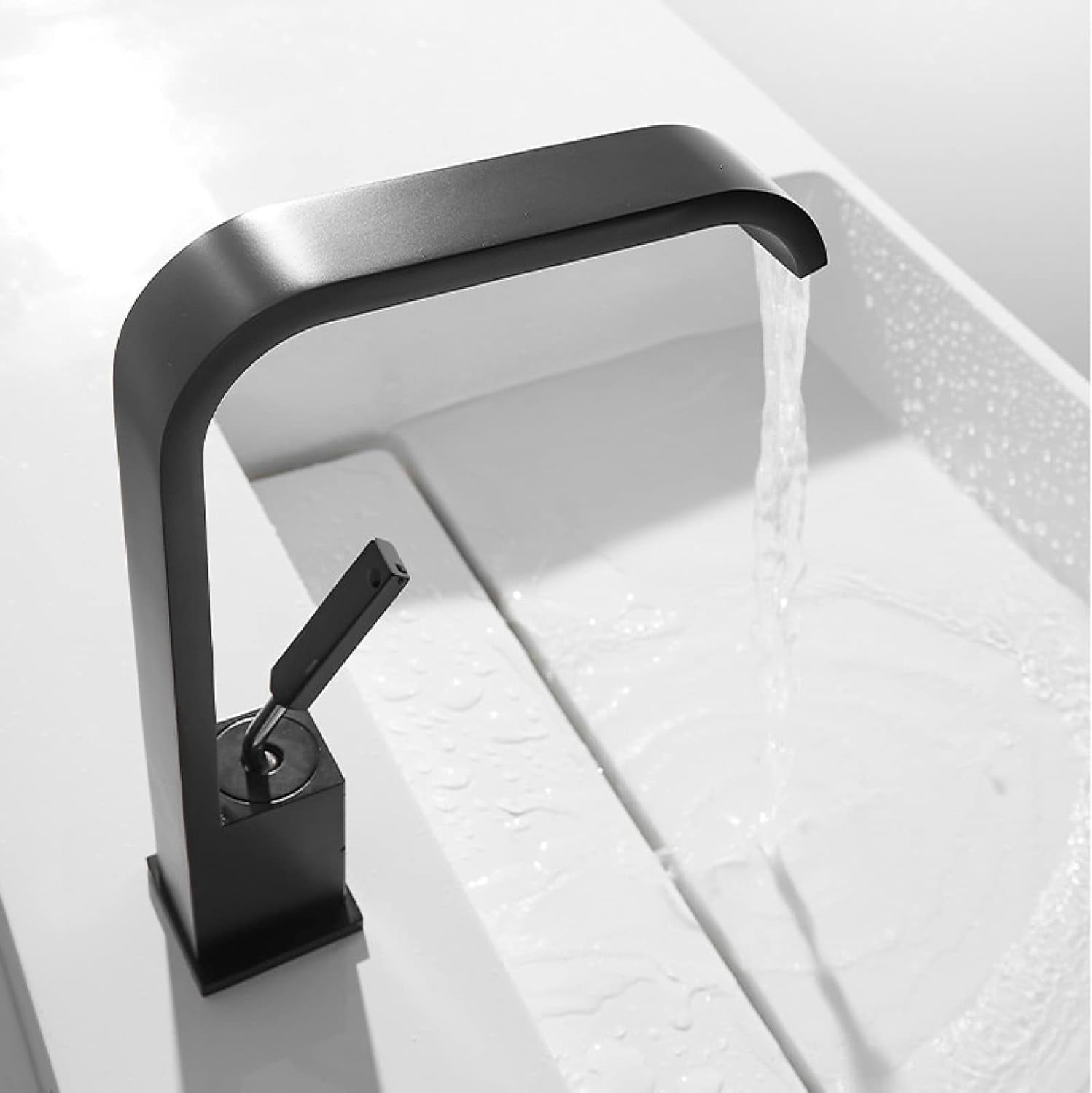 Basin Faucet Waterfall, Brass Faucet Bathroom, Sink Faucet Hot and Cold Mix Tap, Single Handle Waterfall Bathroom Sink Faucets, Black